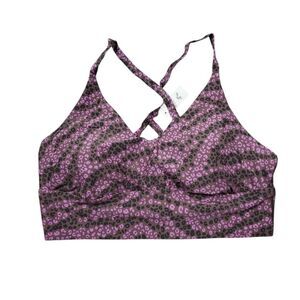 Aerie Offline Animal Print Pink Brown Strappy Sports Bra Lined Size Large